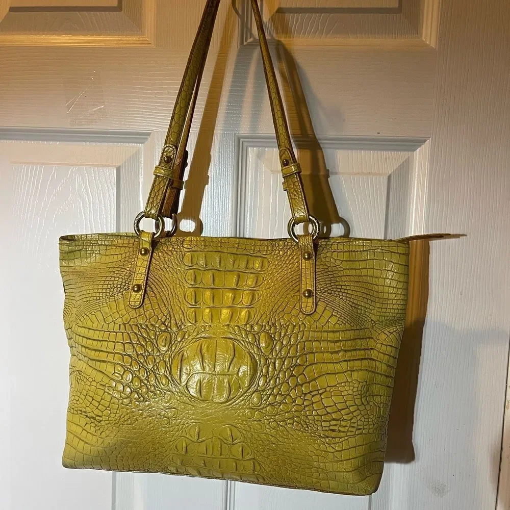 Brahmin Alden Melbourne Leather Tote Yellow shoulder bag gold tone hardwares.